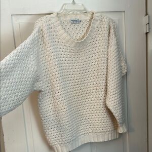 Vintage TONY LAMBERT Women’s Sweater Cream M Open Knit Pullover USA Made Cotton